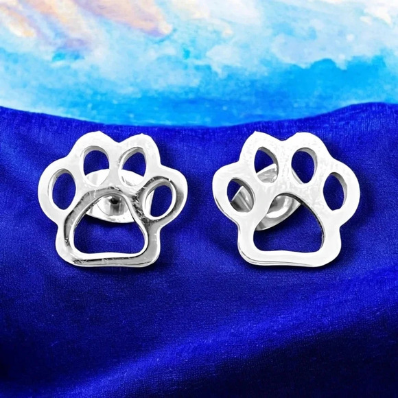 🆕️18K Gold Plated Paw Print Stud Earrings Stainless Steel Hypoallergenic 🐾 - Picture 6 of 12